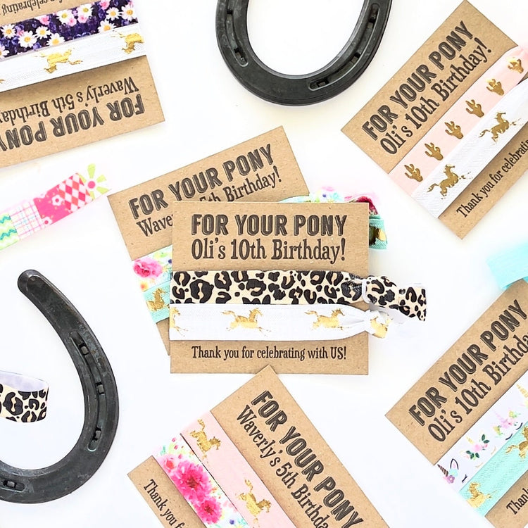 FOR YOUR PONY Girls Birthday Party Favors | Hair Tie Favors | Horse Themed Kids Birthday | Cowgirl Western Birthday Favors