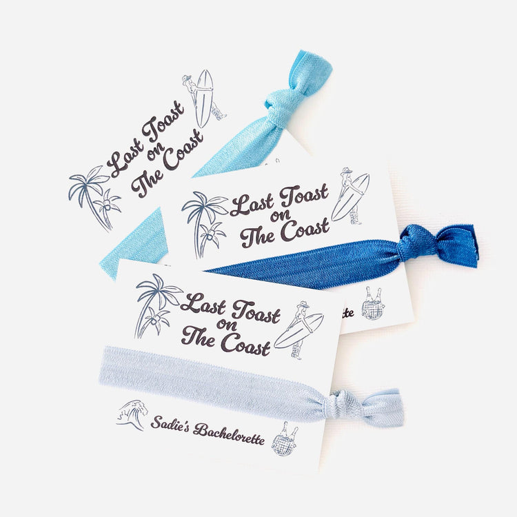 Last Toast on The Coast Bachelorette Hair Tie Party Favors | Coastal Cowgirl Themed Gifts | Cowgirl Beach Bach Gifts Personalized Favor Card