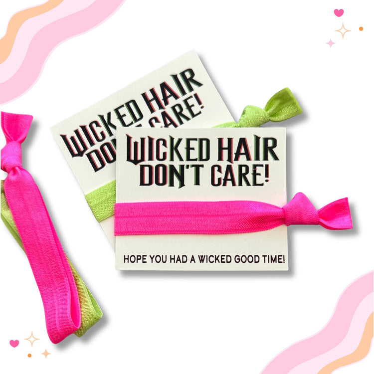 WICKED Hair, Don't Care Birthday Party Favors | Hope you had a wicked good time! Birthday Musical Themed Good Witch Bad Witch Hair Tie Favor