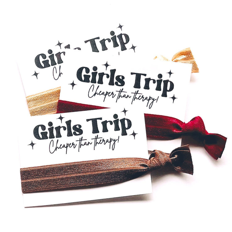 Girls Trip | Cheaper Than Therapy Hair Tie Favor Gift | Girls Weekend Getaway, Bachelorette Birthday Mom's Weekend Favors, Sip sip hooray