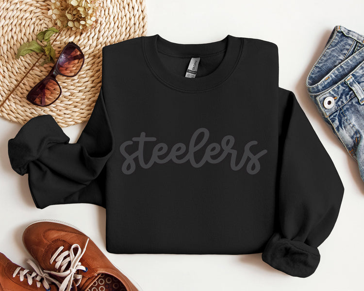 Custom Puff Print Team Name Sweatshirt School Mascot Sweatshirt Embossed Football Sweatshirt Black on Black Football Team Unisex Sweater
