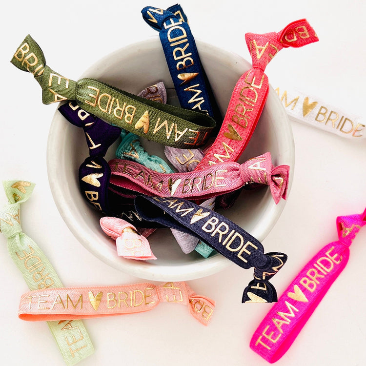 PACK OF 10 Team Bride Hair Ties Bachelorette Party Favors Bachelorette Welcome Bag Filler Hair Ties Survival Kit Favor Ready to Ship Favors