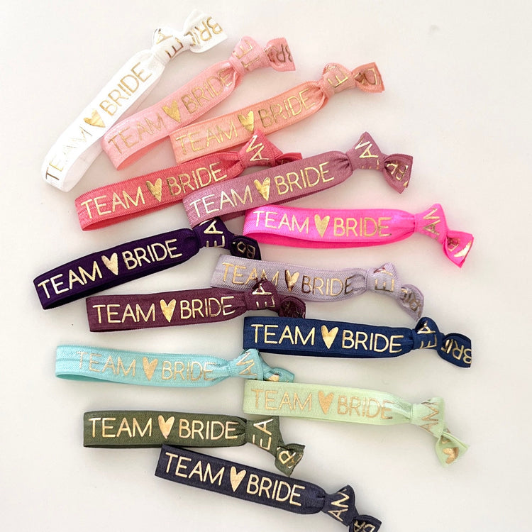 PACK OF 10 Team Bride Hair Ties Bachelorette Party Favors Bachelorette Welcome Bag Filler Hair Ties Survival Kit Favor Ready to Ship Favors