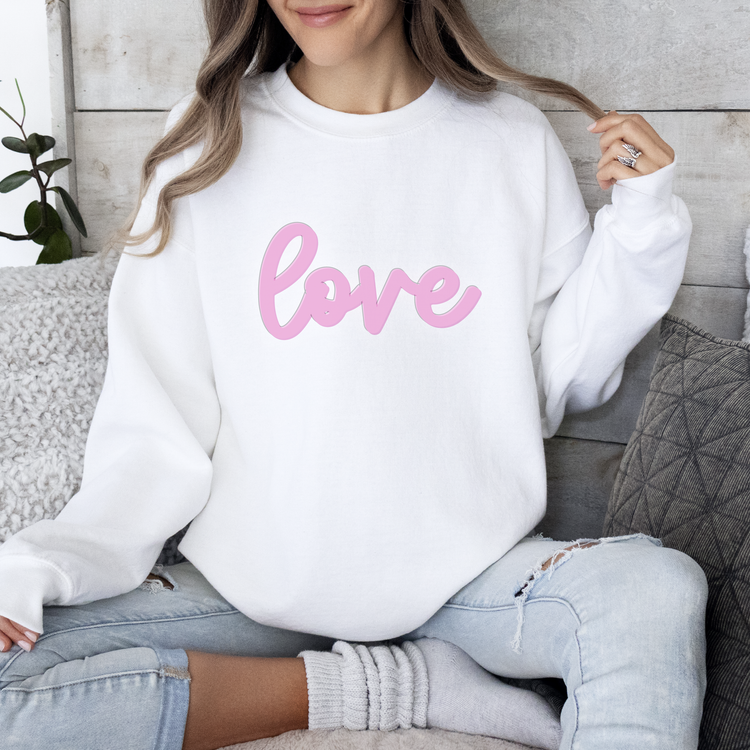 love Sweatshirt Valentine's Sweatshirt love Crewneck Unisex Fleece Pullover Sweatshirt Valentine's Day Women's Sweatshirt Puff Text Embossed