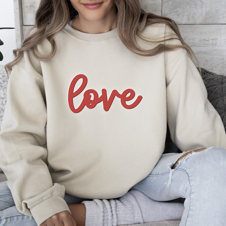 love Sweatshirt Valentine's Sweatshirt love Crewneck Unisex Fleece Pullover Sweatshirt Valentine's Day Women's Sweatshirt Puff Text Embossed