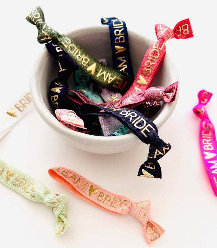 PACK OF 10 Team Bride Hair Ties Bachelorette Party Favors Bachelorette Welcome Bag Filler Hair Ties Survival Kit Favor Ready to Ship Favors