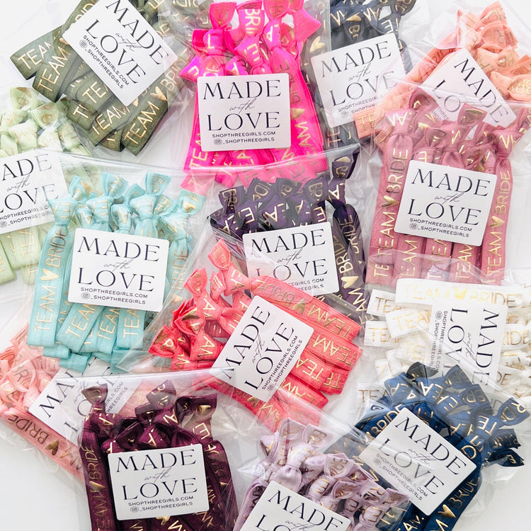 PACK OF 10 Team Bride Hair Ties Bachelorette Party Favors Bachelorette Welcome Bag Filler Hair Ties Survival Kit Favor Ready to Ship Favors