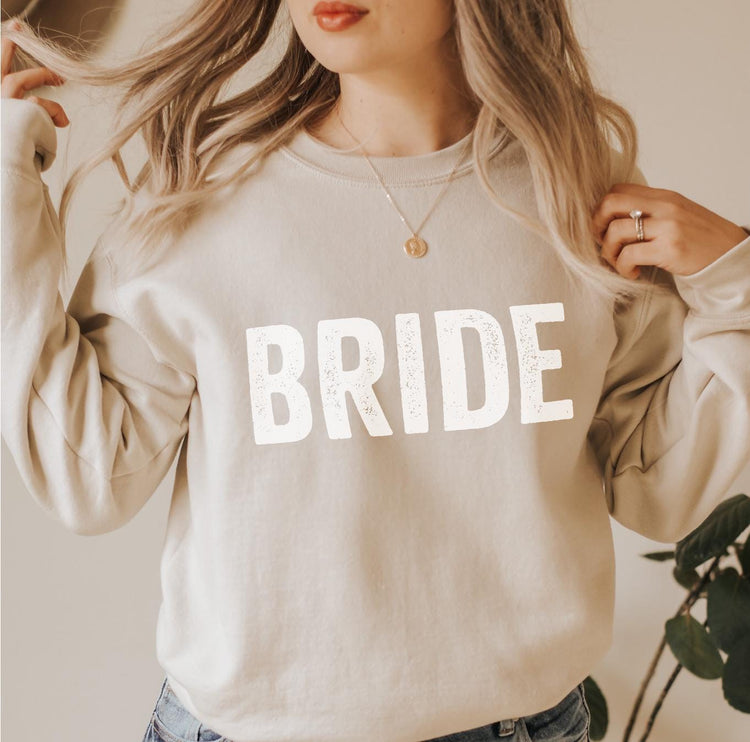 BRIDE Fleece Crewneck Sweatshirt | unisex Bride pullover sweater Wedding Bridal Shower Newly Engaged Bride Sweatshirt