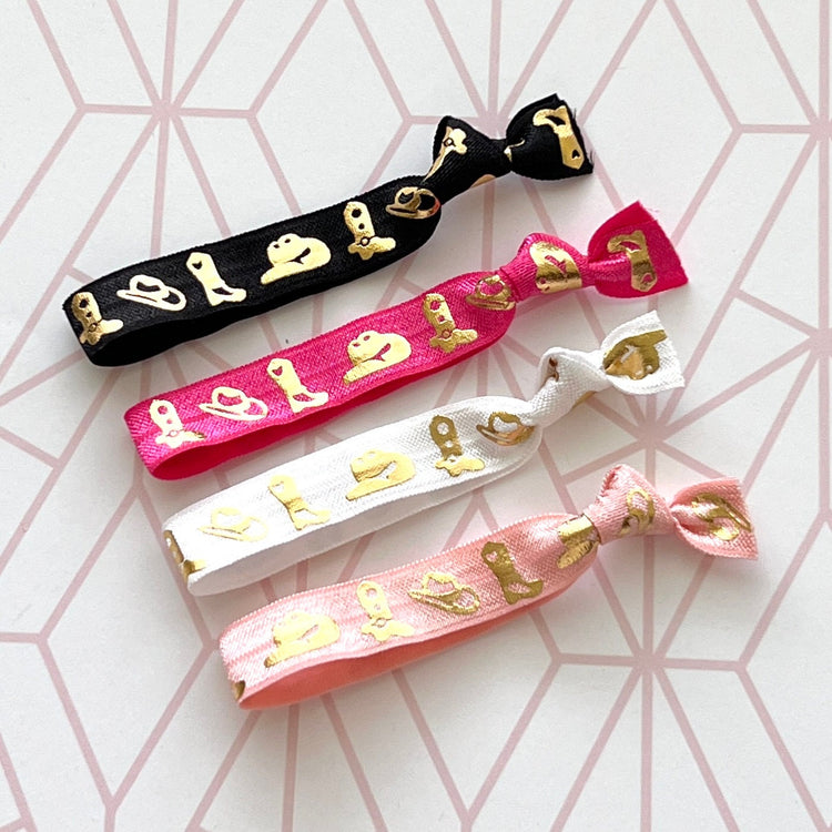 Western Cowboy Hat & Western Boot Hair Ties | Bulk Hair Ties, Parties, Events, Fundraisers, Rodeo Hair Tie Gifts, Birthday Favor Gifts
