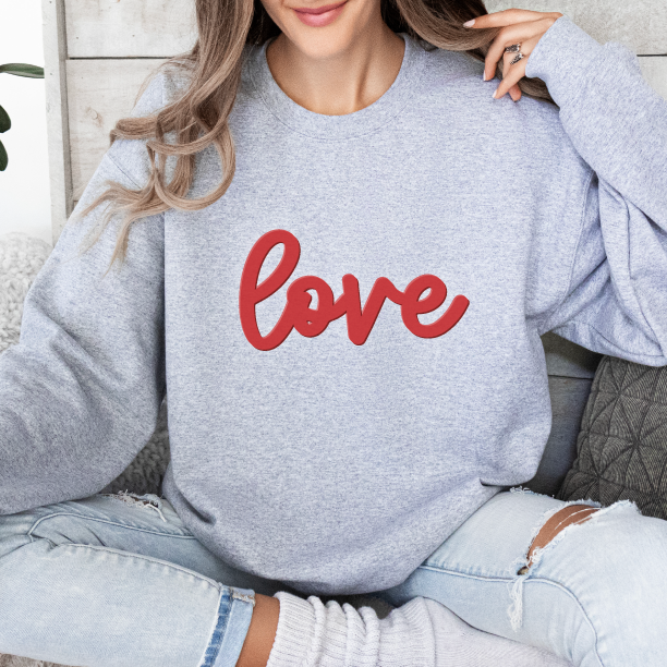 love Sweatshirt Valentine's Sweatshirt love Crewneck Unisex Fleece Pullover Sweatshirt Valentine's Day Women's Sweatshirt Puff Text Embossed