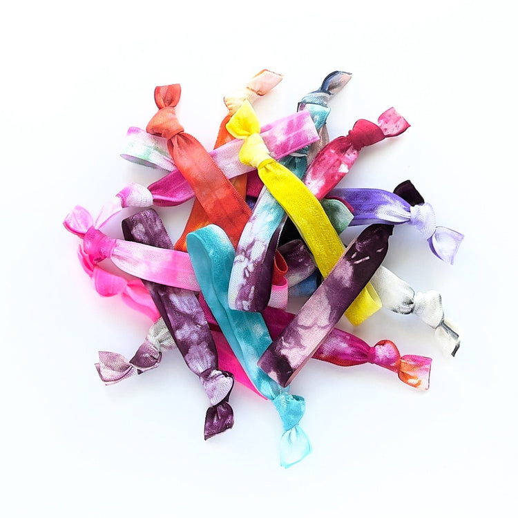 15 Tie Dye Hair Tie Ponytail holders, custom tie dye hair ties, fold over elastic hair ties, hand dyed not printed tie dye hair elastics