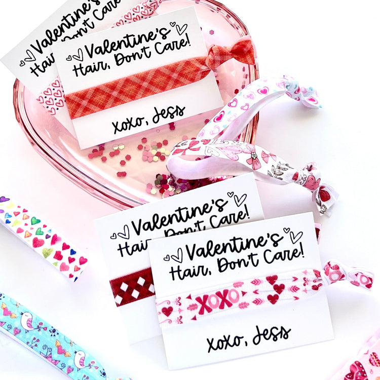 Kids Valentine's Handout Valentine's Gifts Valentine's Hair Don't Care Custom Valentine's Day cards Valentine's Hair Tie Class Gifts
