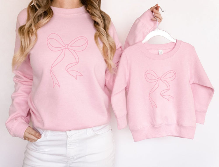 Bow Sweatshirt | Pink bow trendy Sweatshirt | Mommy and Me Sweatshirt | Mother's Day Gift | Unisex Heavy Blend™ Crewneck Sweatshirt