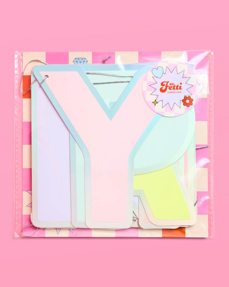 Happy Birthday Banner - pastel iridescent garland