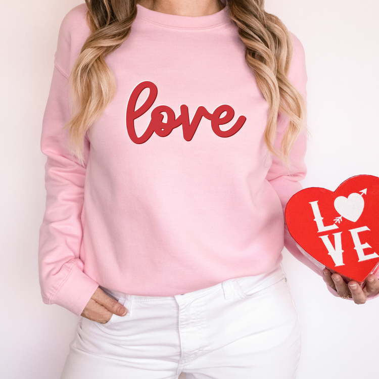 love Sweatshirt Valentine's Sweatshirt love Crewneck Unisex Fleece Pullover Sweatshirt Valentine's Day Women's Sweatshirt Puff Text Embossed