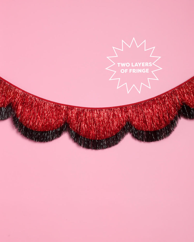 Scallop Fringe Banner - black + red foil banner