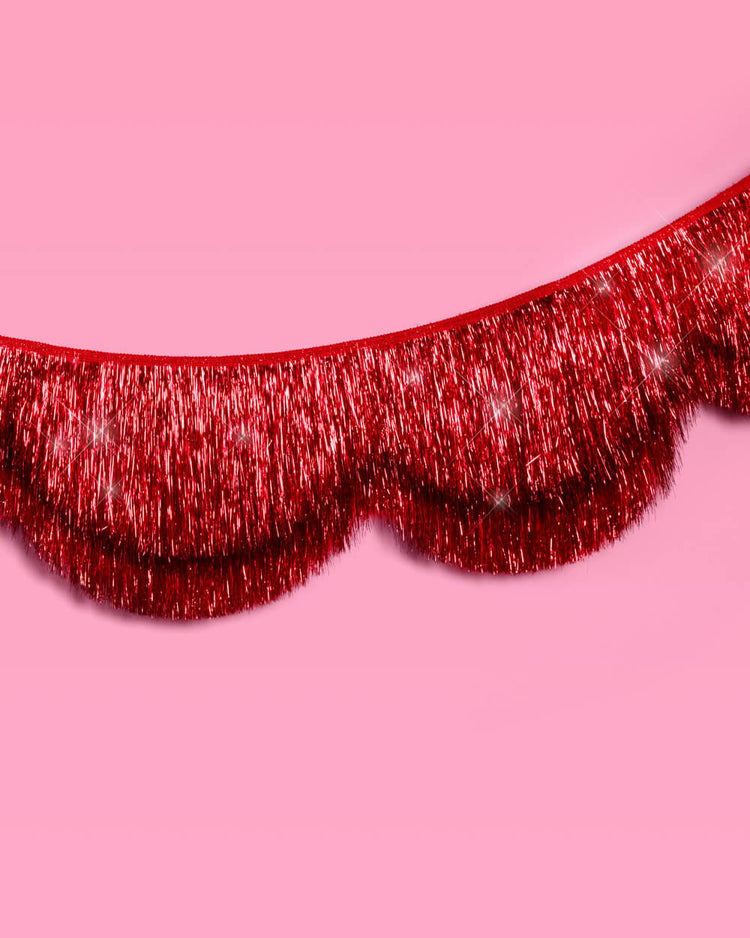 Cherry Red Fringe Banner - scalloped banner