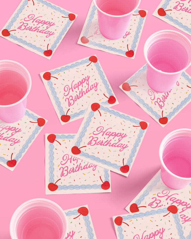 Cherry Bday Napkins - 25 sprinkle napkins