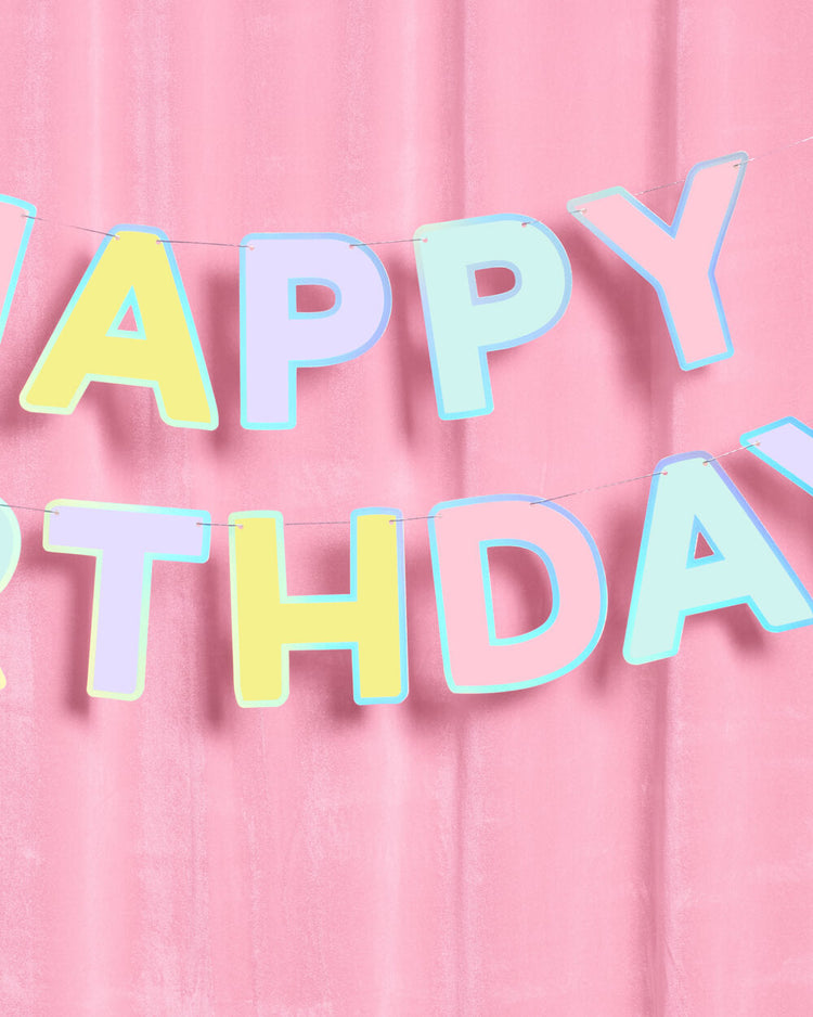 Happy Birthday Banner - pastel iridescent garland
