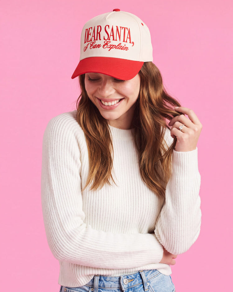 Dear Santa Trucker Hat - red + cream embroidered cap