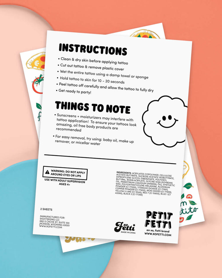Pizza Party Tats - 72 temporary tattoos