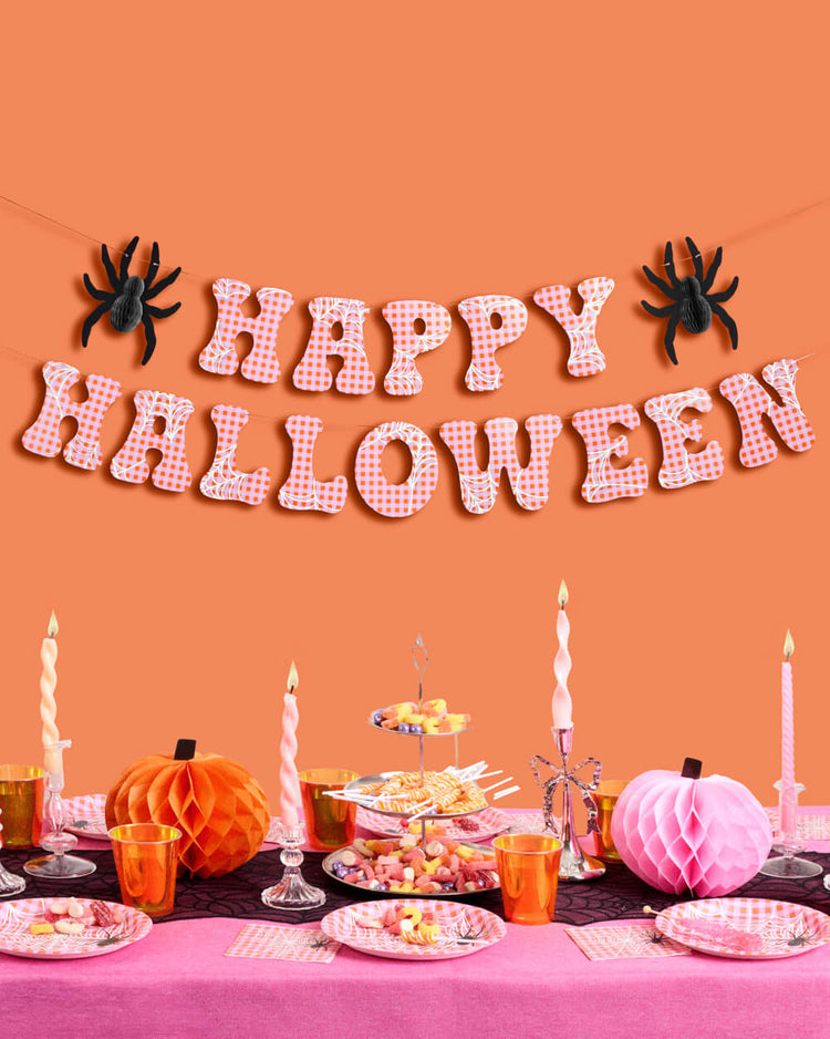 Creepin' it Cute Banner - pink gingham + spider banner