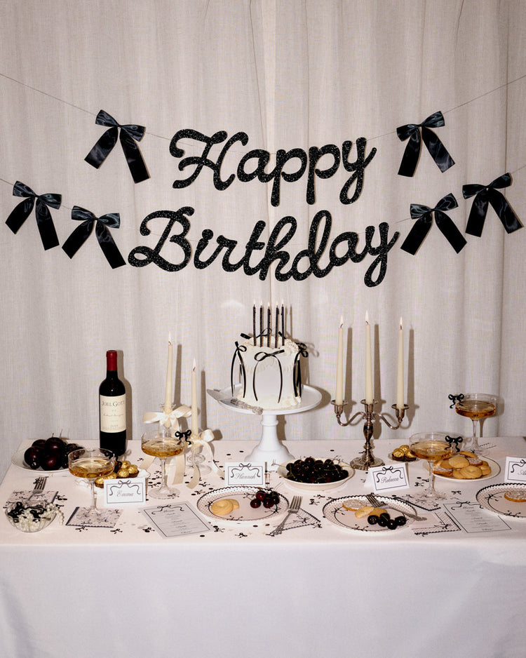 Little Black Bow Bundle - plates, napkins, bday banner