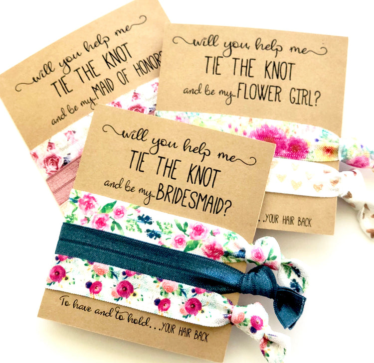 Bridesmaid proposal hair tie favors, will you help me tie the knot and be my Bridesmaid, Maid of Honor, Flower Girl, gifts for her