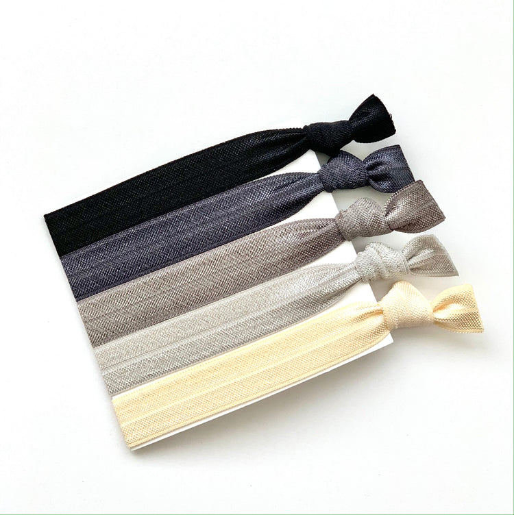 Black Grey Ombre Hair Tie Set, Creaseless Elastic Hair Ties, Silver Ombre Hair Tie Set, Silver, Bridesmaid Birthday favor gift