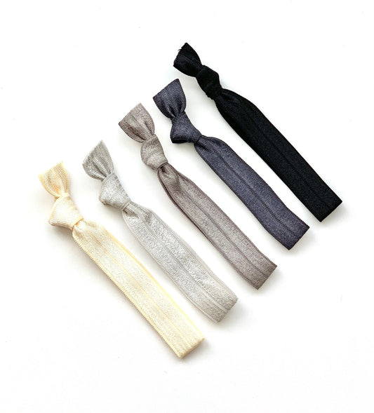 Black Grey Ombre Hair Tie Set, Creaseless Elastic Hair Ties, Silver Ombre Hair Tie Set, Silver, Bridesmaid Birthday favor gift