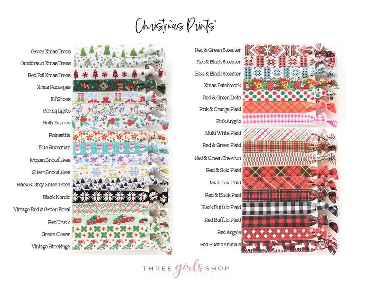 Pack of 10 Assorted Holiday Christmas Hair Tie Favors Secret Santa Gift Friend Coworker Teacher Stocking Stuffer Holly Choose your prints