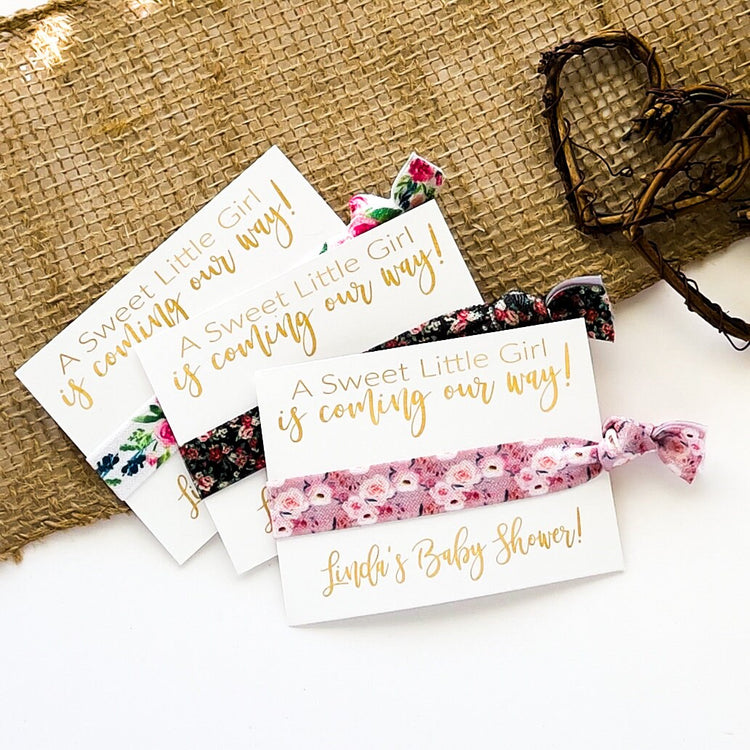 BABY Shower Favors, A sweet little girl is coming your way! hair tie baby shower thank you gift