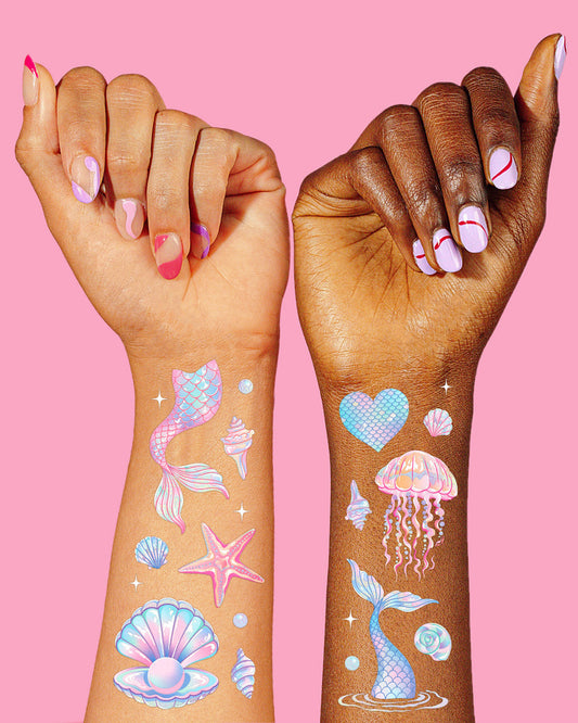 Pearlescent Mermaid Temporary Tattoos - 52 tattoos