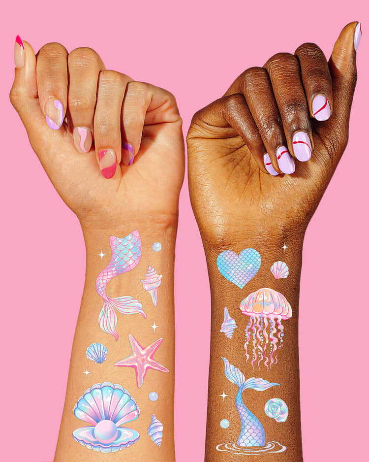 Pearlescent Mermaid Temporary Tattoos - 52 tattoos