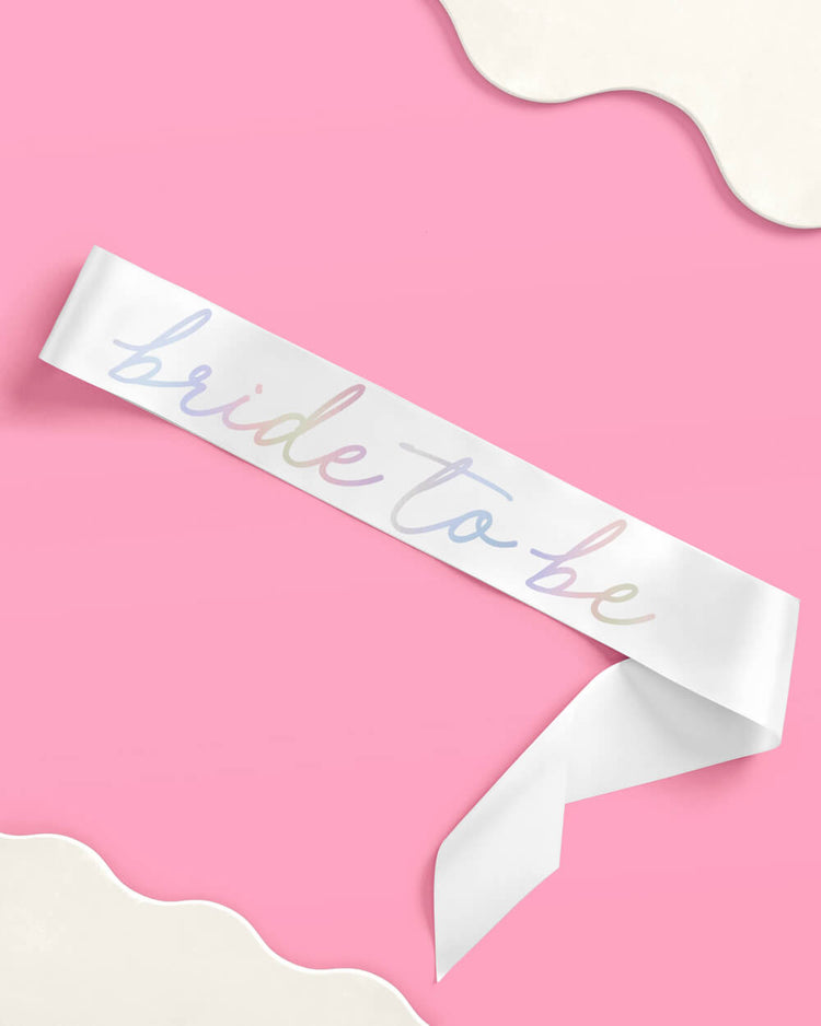 Shimmer Bride Sash - white + iridescent foil