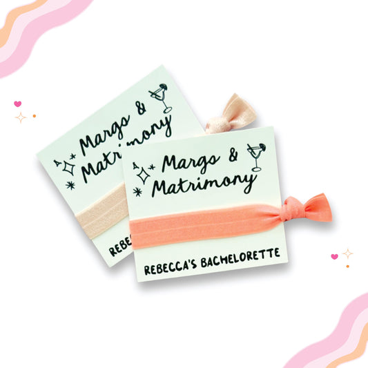 Margs & Matrimony Bachelorette Favors | Last Fiesta Themed Party | Personalized Hair Tie Card Margarita Party Mexico Party Tequila Party