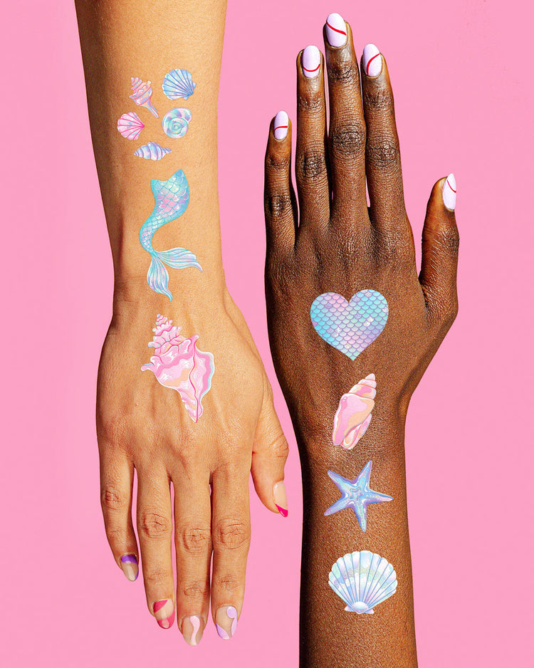 Pearlescent Mermaid Temporary Tattoos - 52 tattoos