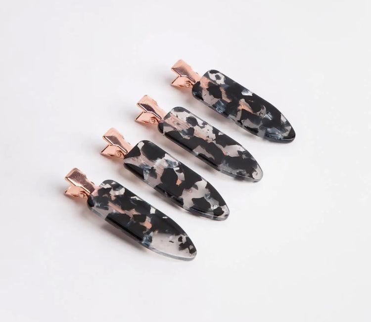Eco-Friendly Creaseless Clips | Bridesmaid Clips | To have & to hold your hair back bridal party clips, black and clear tortoise print clips
