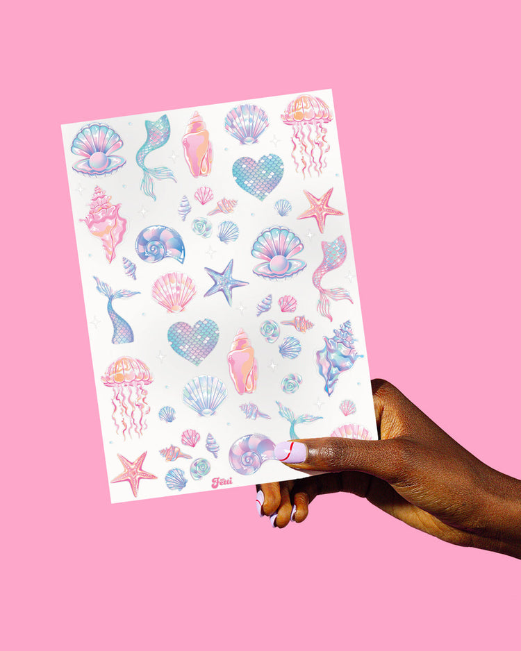 Pearlescent Mermaid Temporary Tattoos - 52 tattoos
