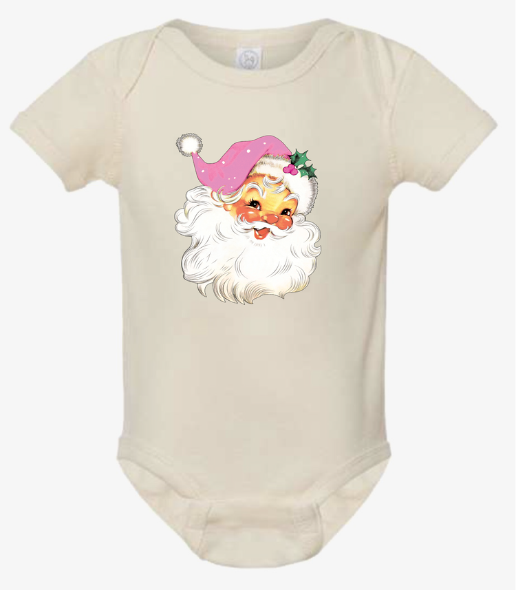 Infant Baby Rib Bodysuit - Pink Santa Baby Onesie 