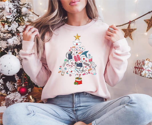 Christmas Tree Nurse Sweatshirt | Xmas Nurse Holiday Sweatshirt | Nurse Sweater Gildan Unisex Sweatshirt | Nurse Gift Nursing Christmas Gift