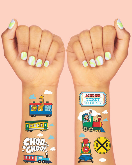 Train Temporary Tattoos - 48 metallic styles