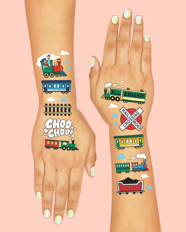 Train Temporary Tattoos - 48 metallic styles