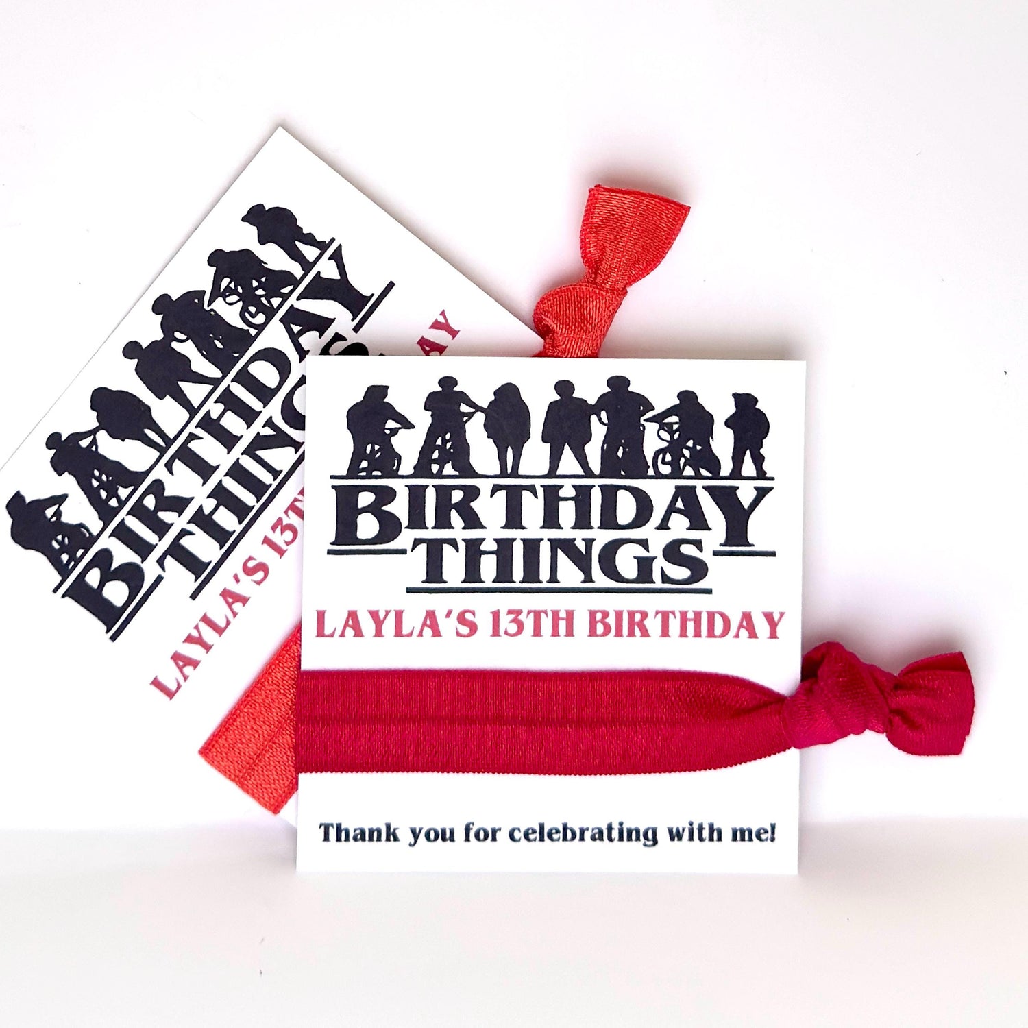 Birthday Things Fandom-Inspired Hair Tie Party Favors – Personalized Teen Birthday 80's Retro Thank You Favor