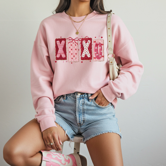 FAUX XOXO Trendy Knit Valentine's Day Sweatshirt Preppy V-Day Sweater