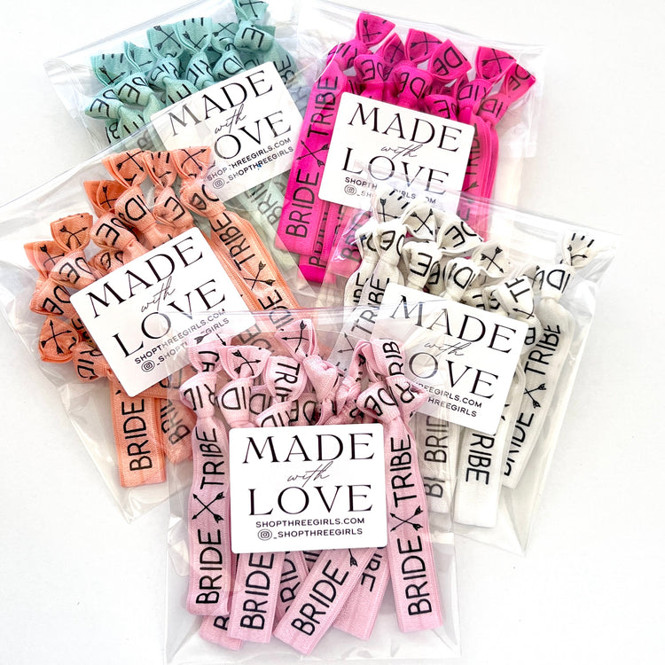 PACK OF 10 Bride Tribe Hair Ties Bachelorette Party Favors Bachelorette Welcome Bag Filler Hair Ties Survival Kit Favor Ready to Ship Favors