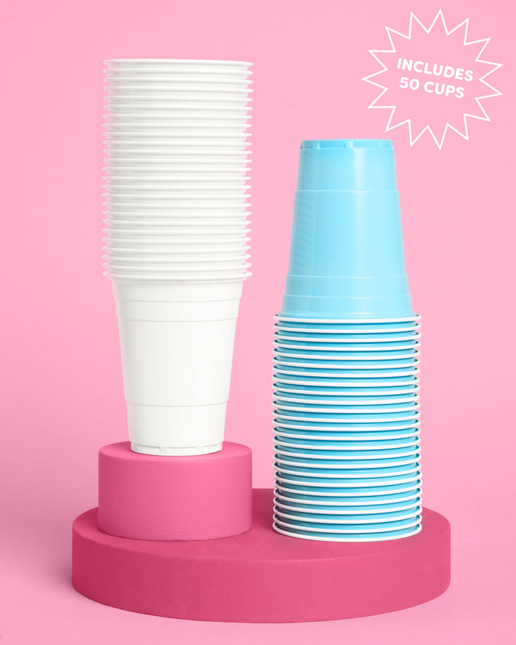 Blue + White Cups - 50 matte 16 oz cups