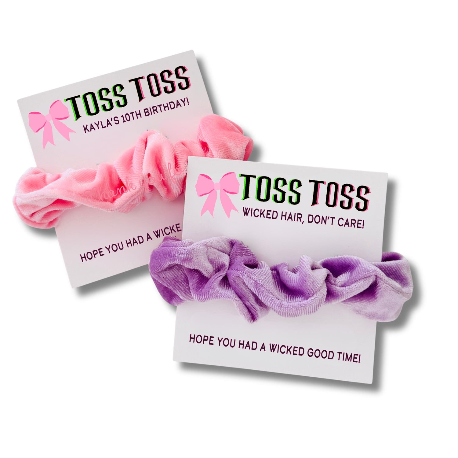 Toss Toss Wicked Hair, Don't Care!  Wicked Themed Birthday Musical Scrunchie Thank you Hair Tie Favors