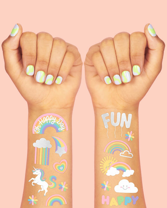 Rainbow Glitter Tattoos - 46 temporary tattoos