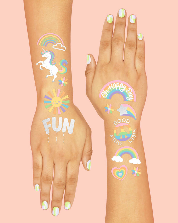 Rainbow Glitter Tattoos - 46 temporary tattoos